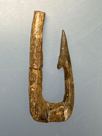 RARE 1 3/8" Barbed Bone Fishhook, Found in Onondaga Co., NY, Pictured Lar Hothems Book Reglued