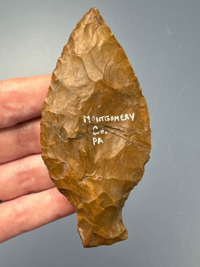 RARE 3 13/16" Jasper Orient Fishtail Point, Found in Montgomery Co., PA, Ex: Brinser, Mellinger