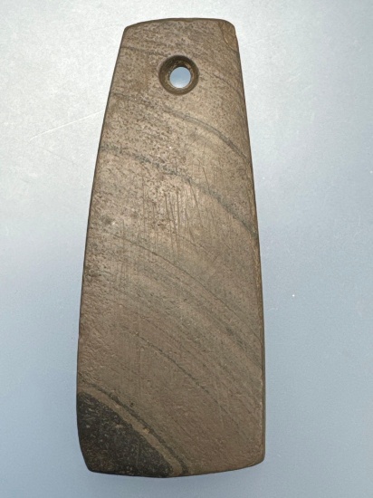 NICE 3 1/4" Trapezoidal Pendant, Banded Slate, Found in Cattaraugus Co., NY, Ex: Iron Horse