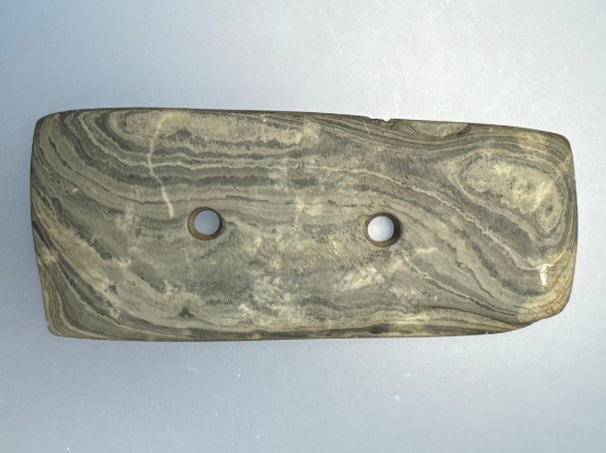4 3/8" Banded Slate Gorget, Found in Lyon, Wayne Co., NY, Ex: Iron Horse Mickey Taylor