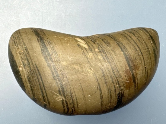 2 1/2" Miniaure Crescent Bannerstone, Banded Slate, Found in Lancaster Co., PA, Ex: Cicero