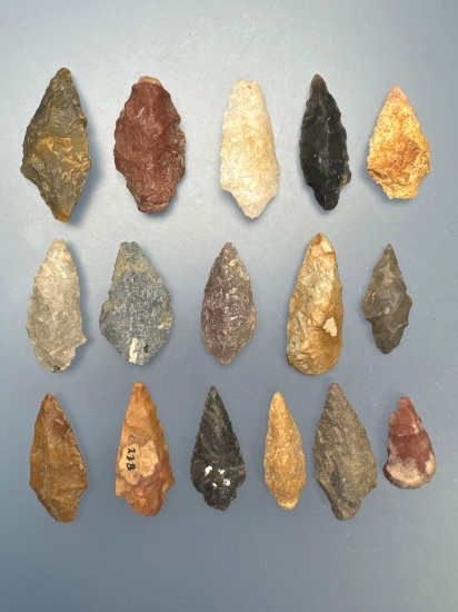 16 Cobble Jasper and Chert Piscataway Related Points, Found in Salem Co., NJ, Longest is 1 3/4"