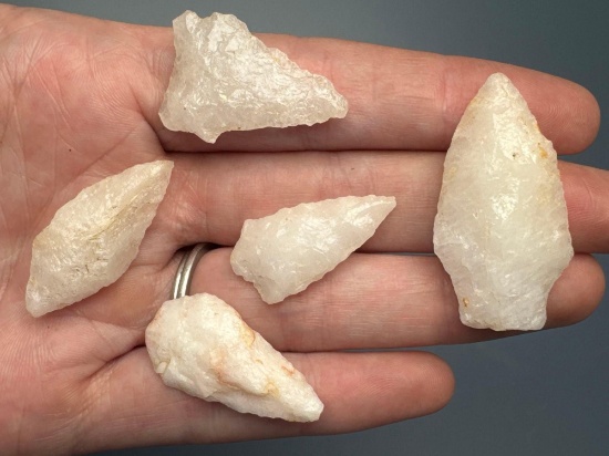 5 Fine Quartz Points, Longest is 1 9/16", Found in PA and NJ