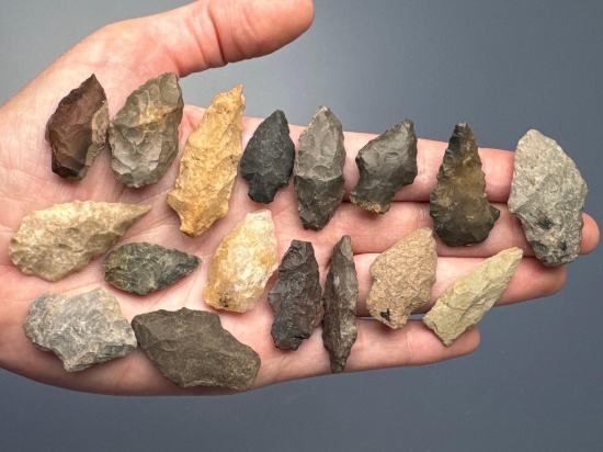 Lot of 18 Various Points, Found in the Northeast+New England Area, Longest is 1 3/4"