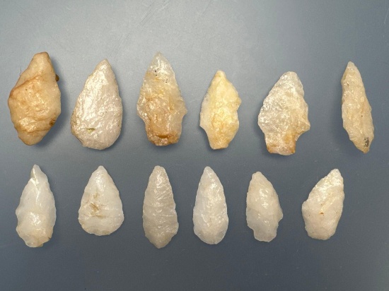 12 Nice Quartz Points, Found in Mass., Great Assortment, Longest is 1 3/8"