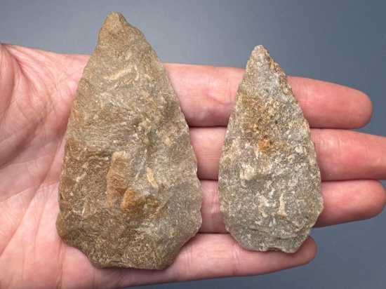 Pair of Wide Quartzite Points, Longest is 3 1/8", Found in Pennsylvania
