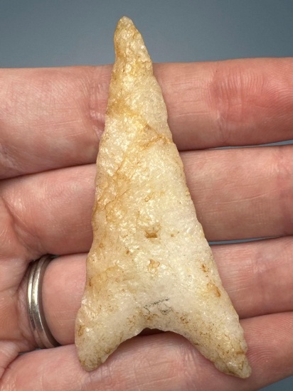 XL 2 5/8" Quartz Triangle Point, Found in Mass., Ex: Hank Johnson Jr, Barry George Collections