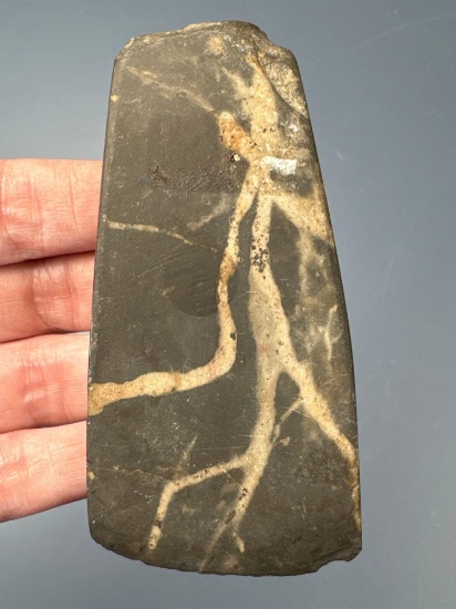 SUPERB 4" Faceted Adze, w/Worm Tracks, Found in Livingston Co., NY, Ex: Dave Summers