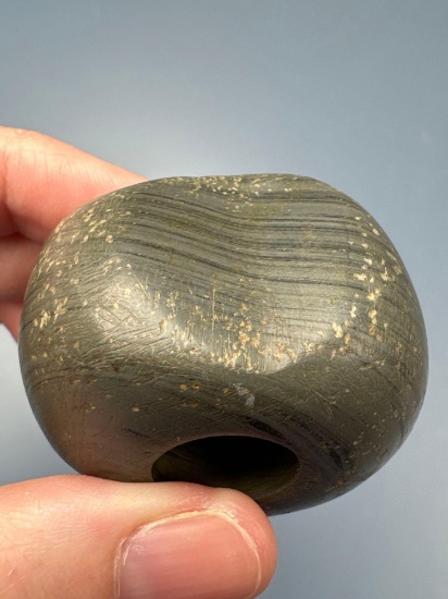 1 5/8" Banded Slate Fluted Ball Bannerstone, Found on OH/PA Border, PICTURED Prehistoric Mag.