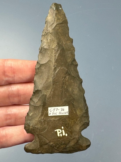 4 5/16" Large Side Notch Point, Normanskill Chert, Ex: Doc Bowser, Found on Piney Island, PA