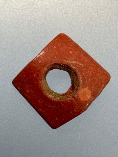 3/8" Catlinite Drilled Square Bead, Drilled x2 Ways, Found on Ames Site, Allegheny Co., NY
