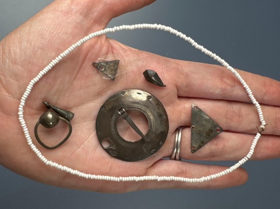 Lot of Various Trade Silver, Brooch May be Later Period, Strand of 1900's White Beads, Found in NY