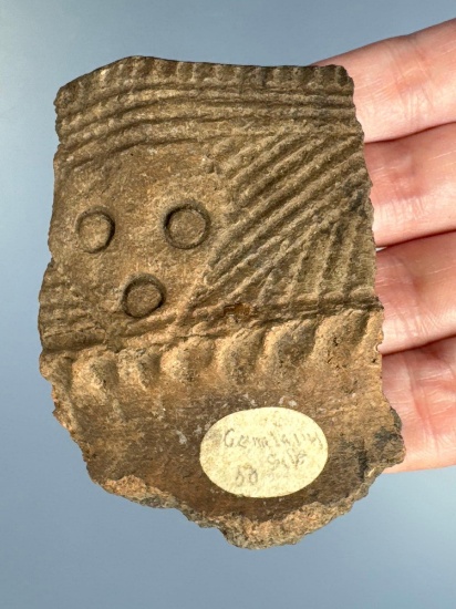 SUPERB 2 3/4" Face Effigy Pottery Shard, Rim Piece, Mohawk, Found on the "Cemetery Site", NY