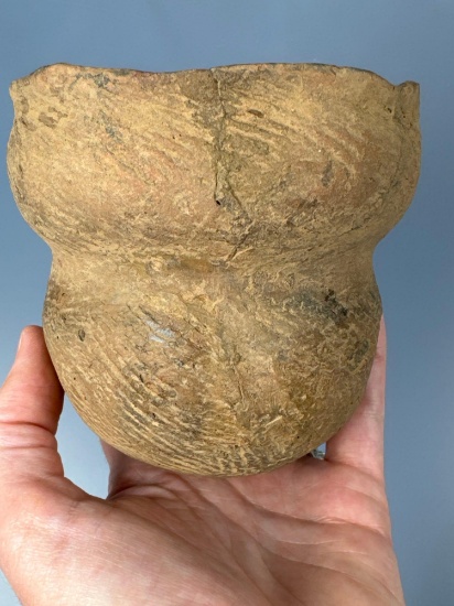 RARE 4" x 4 1/4" Strickler Cord Marked Susquehannock Pot, Found South of WB Overlooking the Sus. Riv