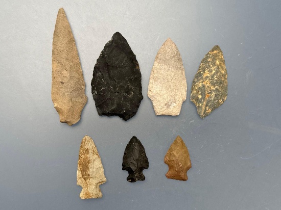 Lot of 7 Various Points, Found in Maryland/Pennsylvania Area, Longest is 3"