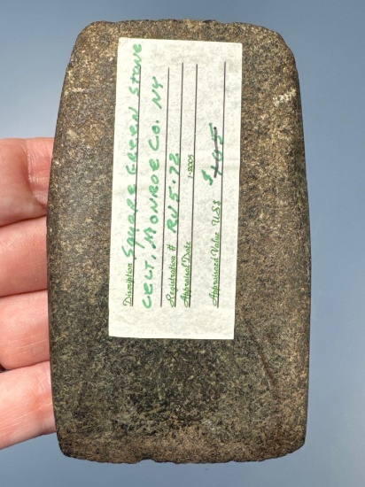 3 1/2" Square Celt, Found in Monroe Co., NY, Ex: Dave Summers Collection