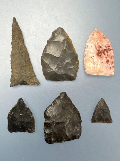 Lot of Various Pentagonal Points + Eared Triangle, Found in VA and NC Region, Longest is 1 3/4"