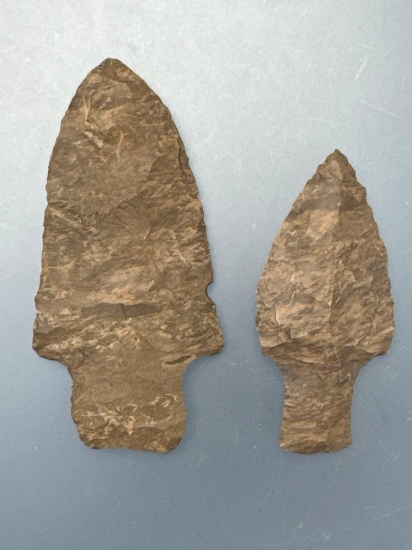 Pair of Dover Chert Points, Stemmed, Found in Central States, Longest is 2 7/8"