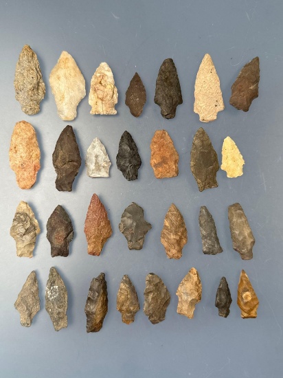 Lot of 29 Various Points, Arrowheads, Found in Pennsylvania, Longest is 2"