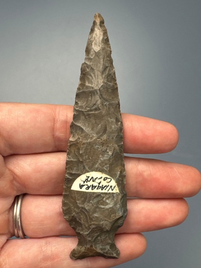 Slender 3 3/4" Onondaga Chert Fishtail, Found in Niagara Co., NY, Ex: Iron Horse, Mickey Taylor