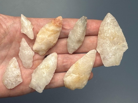Lot of 8 HIGH QUALITY Quartz and Quartz Crystalline Points, Found in PA, Longest is 2"