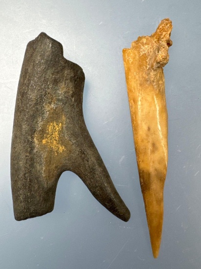 Awl (West Virginia) and Antler Flaking Tool (Lehigh Co., PA) , Longest 3 1/4"