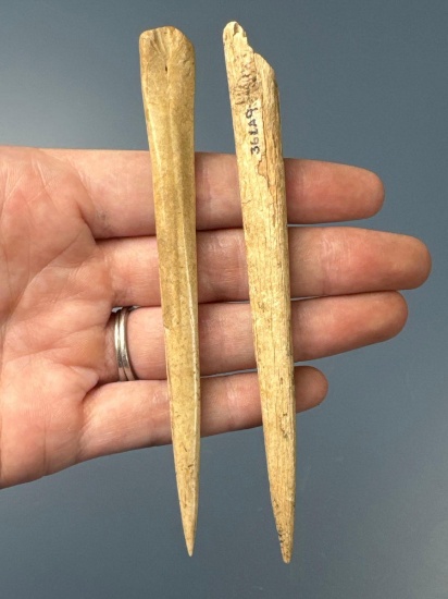 Pair of Susquehannock Bone Awls, Longest 5"-Funk/Shultz Site, 4 3/4"-Blue Rock/Witmer Site