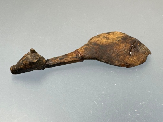 HIGHLIGHT 4 1/2" Wooden Bear Effigy Ladle, Found on Dann Site, Lima New York, Ex: Tom Pipes