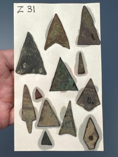 Nice Lot of 12 Brass Trade Points, Iroquoian, Found in Munnsville, Stockbridge, Madison Co., NY