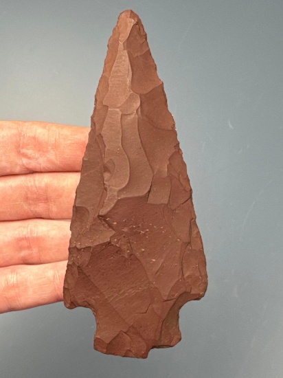 4 9/16" Munsungun Chert Stemmed Point, Ex: Rich Johnston, Found in Tioga Center, New York