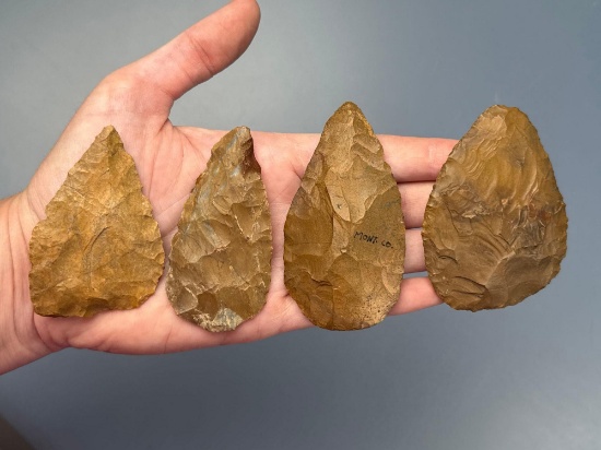 Lot of 4 Nice Jasper Ovate Blades, Found in PA and NJ including Bower Quarry Site, Ex: Podpora