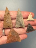 Lot of 5 Impressive Triangle Points, Found in Salem Co., NJ, Well Made, Longest is 1 5/8