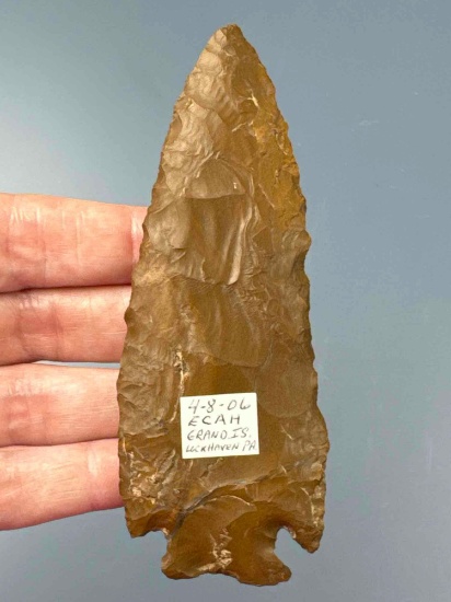 SUPERB 4 1/4" Corner Notch Jasper Point w/Quartz Veins, Found on Great Island, Lockhaven, PA