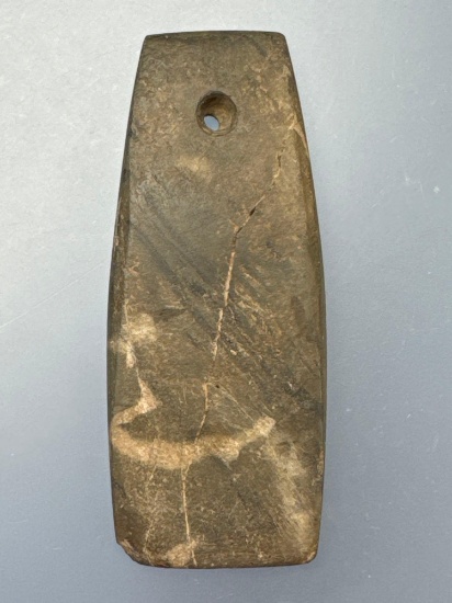 3 1/2" Trapezoidal Pendant, Banded Slate, Found in Pittsford, New York "Near the Railroad Bridge"