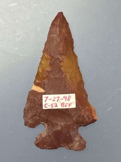 2 7/16" Heat-Treated Jasper Corner Notch Point, Found in Pennsylvania, Ex: Podpora