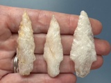 3 Quartz Crystalline Stemmed Points, Longest 2