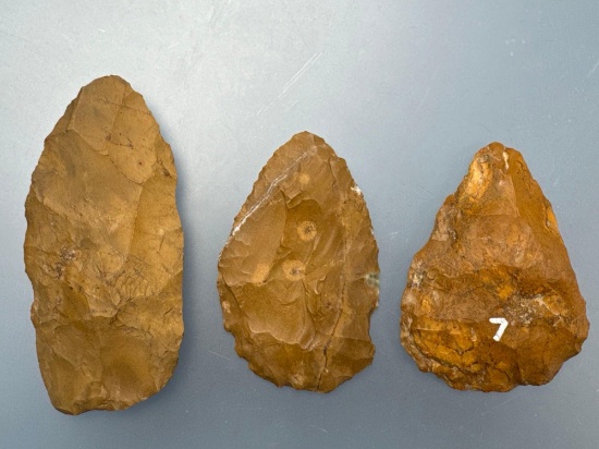 3 Jasper Blades, Knives, Found in Berks Co., PA, Longest is 3", Ex: Podpora, Ted Knieriem