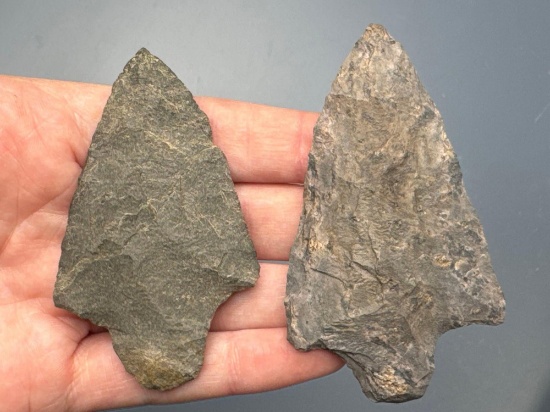 Pair of Morrow Mountain Points, Longest is 3", Rhyolite+Carbon Co Chert, Found in Berks Co., PA,