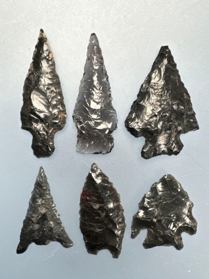 6 Fine Obsidian Points, Longest is 1 9/16", Found in Harney Co., Oregon by the Knieriem Family,