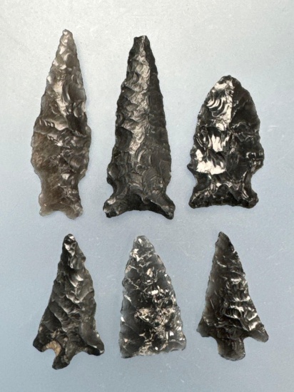 6 Fine Obsidian Points, Longest is 1 7/8", Found in Harney Co., Oregon by the Knieriem Family,