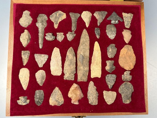 Lot of 35 Arrowheads, Tools, Found on Hess Farm in Asbury, PA, Largest is Broken and Reglued