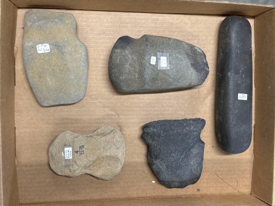 5 Fine Axes and Pestle, Longest is 8 1/2", Found in PA and NJ