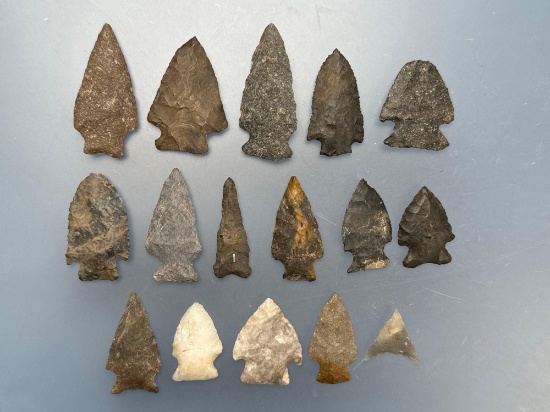 Lot of 15 Nice Points, Arrowheads, Found in the Delaware River Valley in PA and NJ,