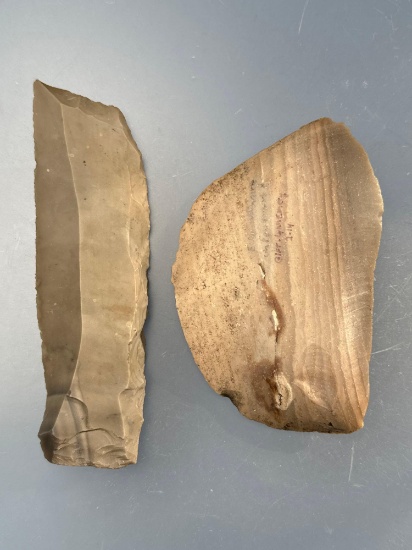 Pair of Uniface Knives, Tools, Found in England, "Gift from Lynn Emory", Ex: Fogelman, Longest 6"