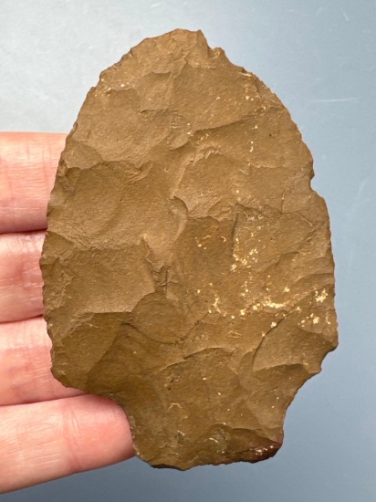 3" Wide Stemmed Jasper Point, Found in the Oley Valley, Berks Co., PA, Ex: Ted Knieriem