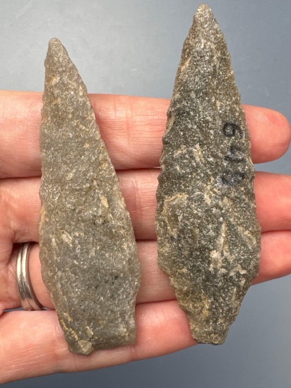 Pair of Quartzite Points (Poplar and Bare Island), Longest 2 3/4", Found in the Oley Valley, Berks