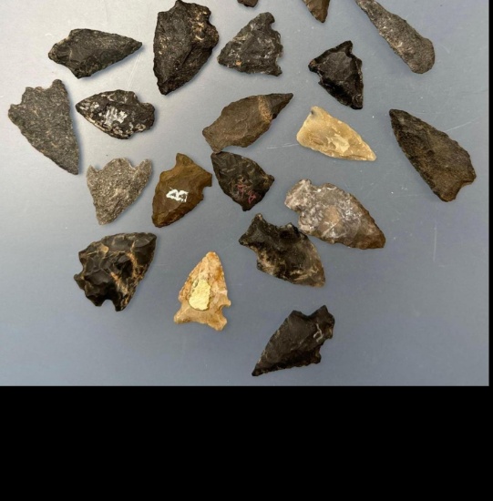 21 Various Arrowheads, Longest 1 1/2", Found near Hellertown, Northampton Co., PA,