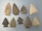 9 Fine Arrowheads, Nice Examples, Found in Lancaster and York Co., Pennsylvania, Longest is 2 1/16