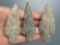 3 Fine Rhyolite Piedmont Stemmed Points, Longest is 3 1/