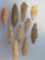 10 Archaic Stem Points, Quartzite, Longest is 3 1/2